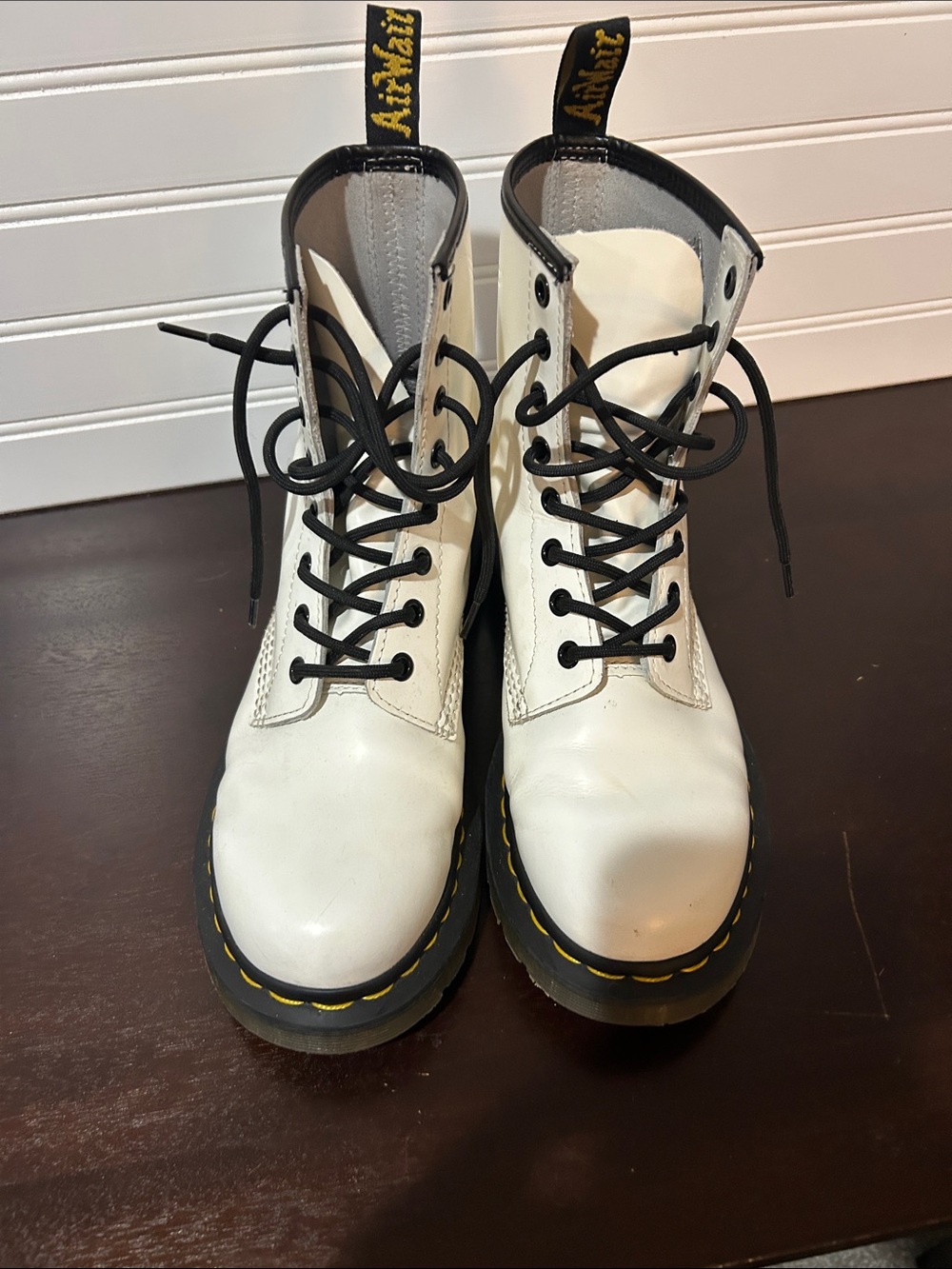 Dr. Martens 1460 Size White Leather Lace-Up Combat Boots Size 8 US/39 EU